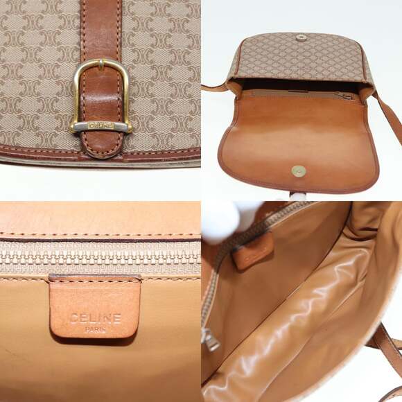 CELINE Macadam Canvas Shoulder Bag Beige Gold - Picture 11 of 13